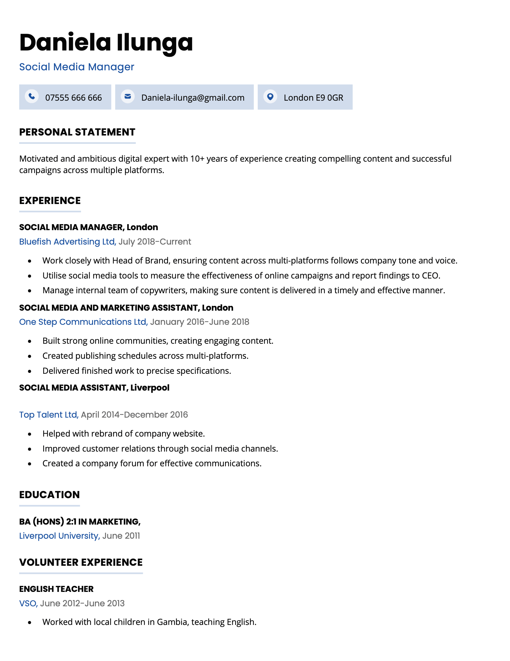 Clean CV template